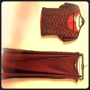 Elegant long skirt and beaded blouse